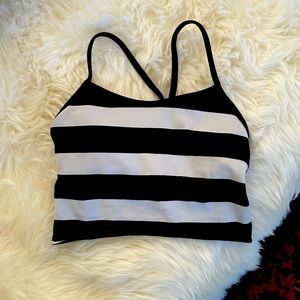 Lululemon Power Tank Black White Strappy Crop Rop with Built in Bra size 2